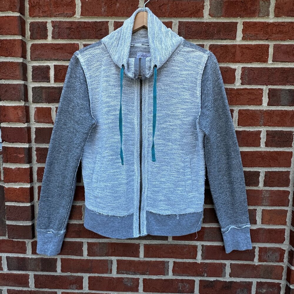 BKE Lounge Knit Zip Up Jacket Womens Large Gray Cream Athleisure Cozy